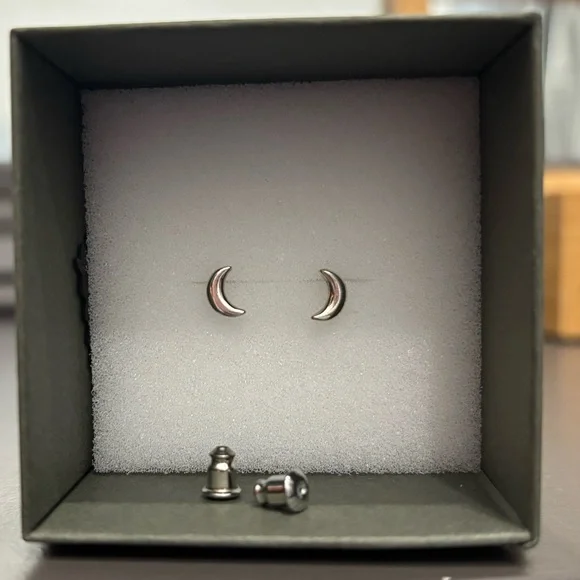 Sterling Silver Crescent Moon Earrings - Picture 2 of 2